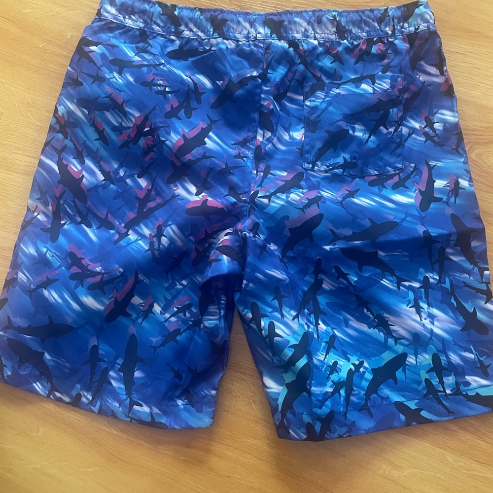 Lands End Youth 14H-16H Husky Shark Print Swim Shorts